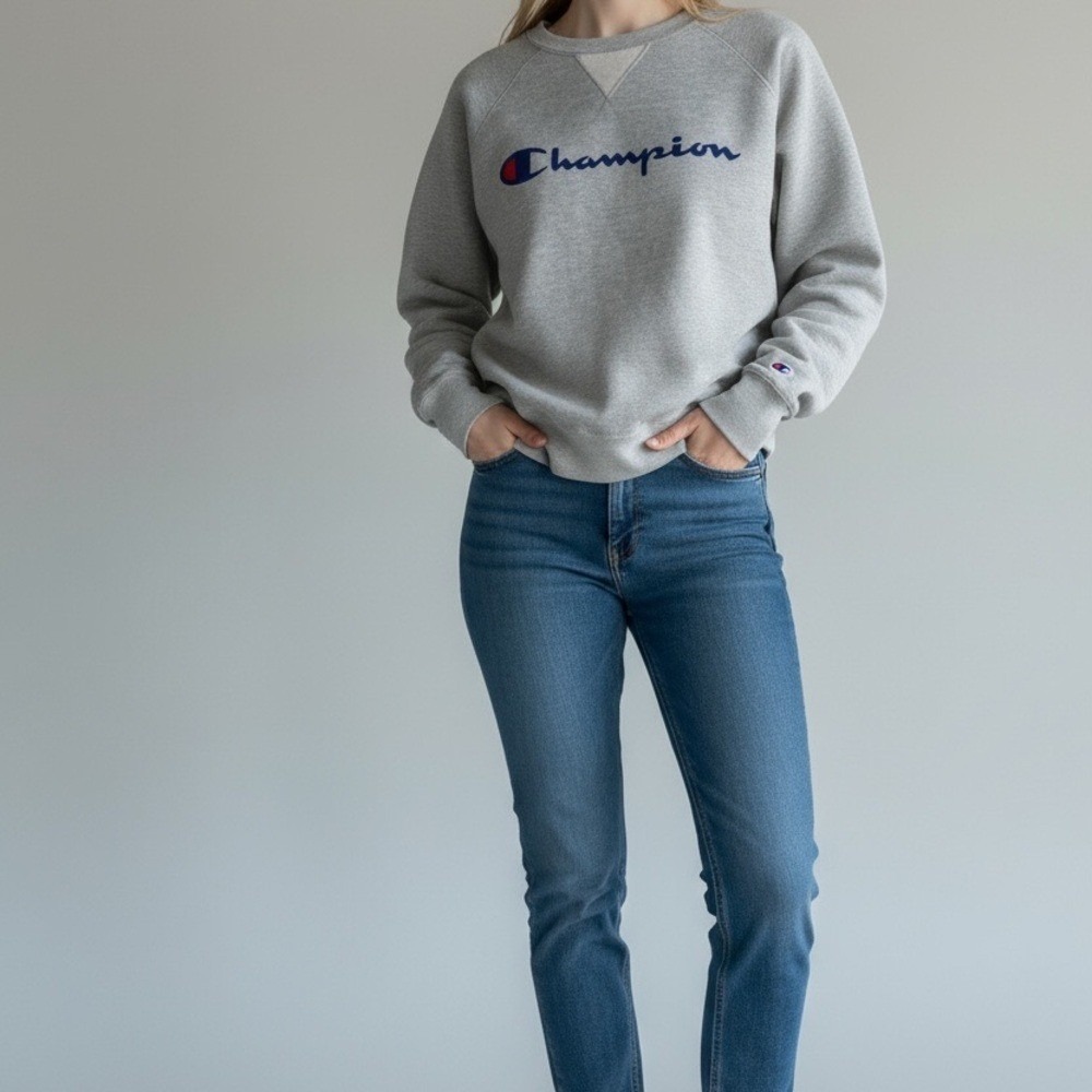 Champion Authentic Athleticwear Gray Crewneck Sweatshirt Logo Spellout Size 2XL